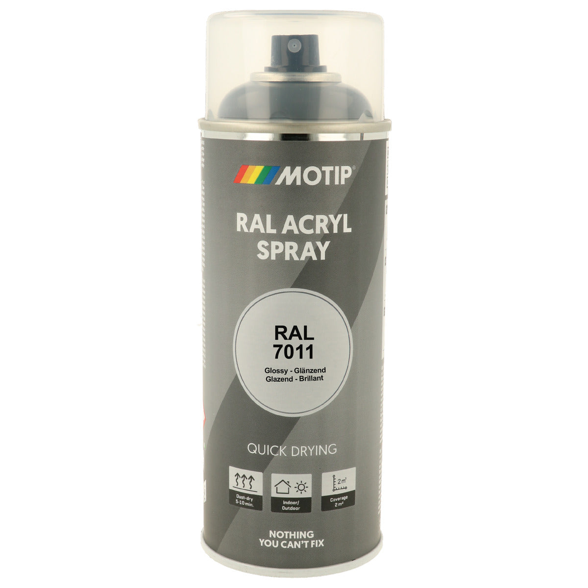 PEINTURE SECHAGE RAPIDE RAL ACRYL RAL7011 BRILLANT AEROSOL 400ML MOTIP