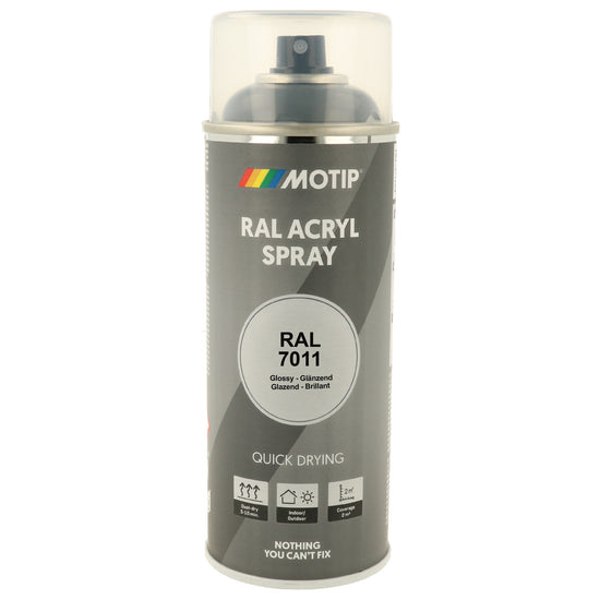 PEINTURE SECHAGE RAPIDE RAL ACRYL RAL7011 BRILLANT AEROSOL 400ML MOTIP