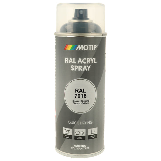 PEINTURE SECHAGE RAPIDE RAL ACRYL RAL7016 BRILLANT AEROSOL 400ML MOTIP