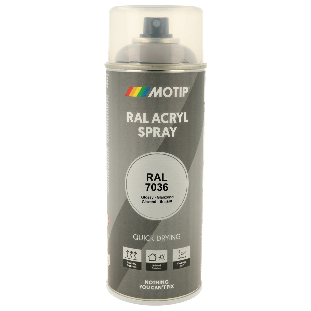 PEINTURE SECHAGE RAPIDE RAL ACRYL RAL7036 BRILLANT AEROSOL 400ML MOTIP