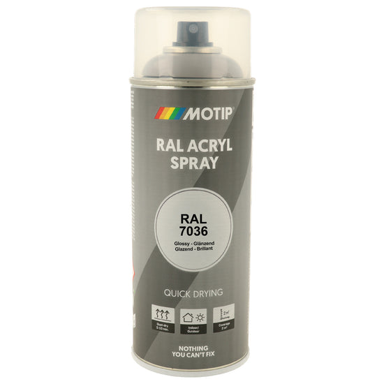 PEINTURE SECHAGE RAPIDE RAL ACRYL RAL7036 BRILLANT AEROSOL 400ML MOTIP