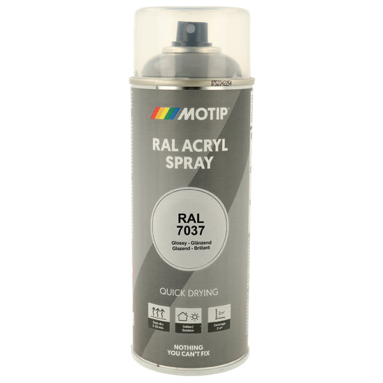 PEINTURE SECHAGE RAPIDE RAL ACRYL RAL7037 BRILLANT AEROSOL 400ML MOTIP
