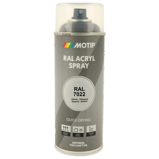 PEINTURE SECHAGE RAPIDE RAL ACRYL RAL7022 BRILLANT AEROSOL 400ML MOTIP