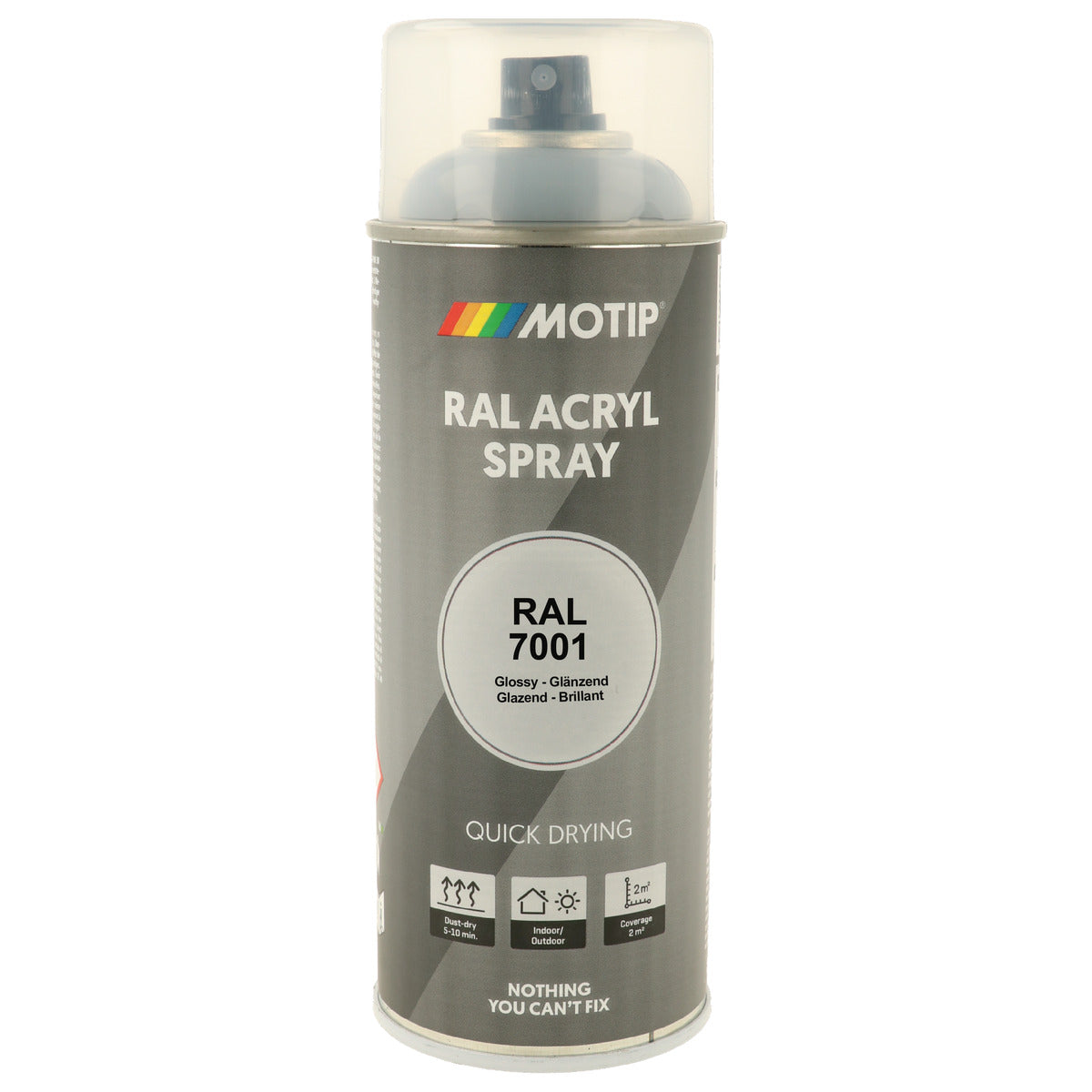PEINTURE SECHAGE RAPIDE RAL ACRYL RAL7001 BRILLANT AEROSOL 400ML MOTIP