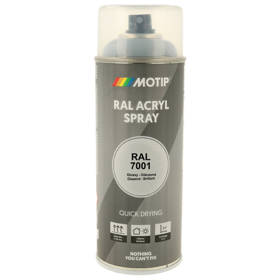 PEINTURE SECHAGE RAPIDE RAL ACRYL RAL7001 BRILLANT AEROSOL 400ML MOTIP