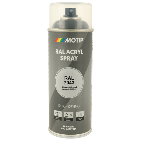 PEINTURE SECHAGE RAPIDE RAL ACRYL RAL7043 BRILLANT AEROSOL 400ML MOTIP