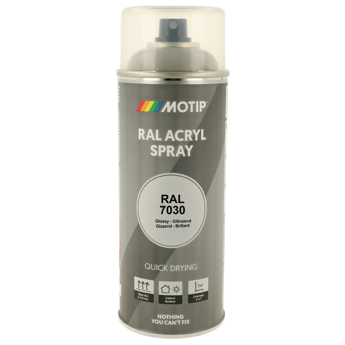 PEINTURE SECHAGE RAPIDE RAL ACRYL RAL7030 BRILLANT AEROSOL 400ML MOTIP