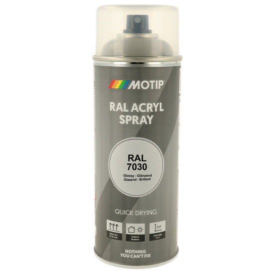 PEINTURE SECHAGE RAPIDE RAL ACRYL RAL7030 BRILLANT AEROSOL 400ML MOTIP