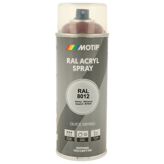 PEINTURE SECHAGE RAPIDE RAL ACRYL RAL8012 BRILLANT AEROSOL 400ML MOTIP