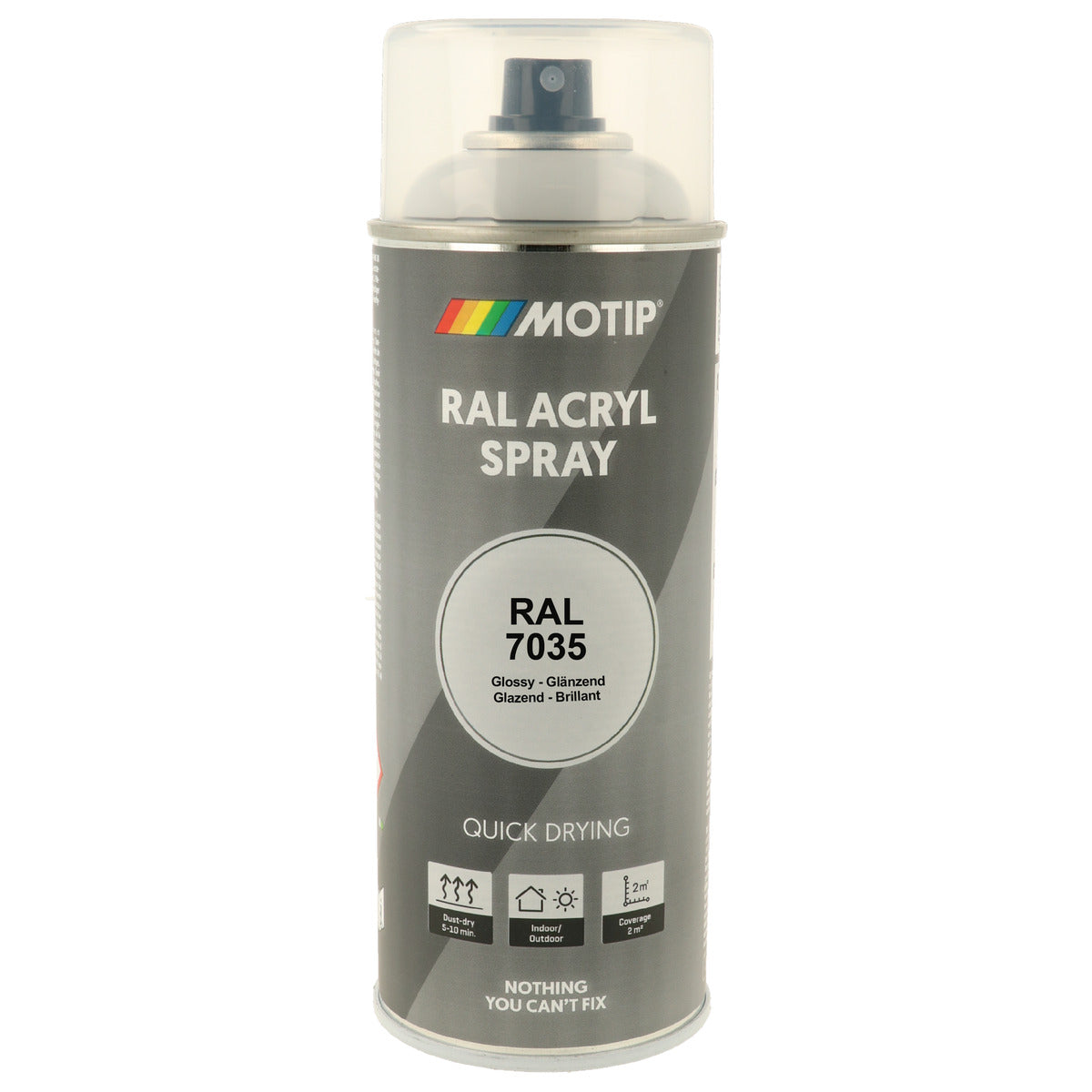 PEINTURE SECHAGE RAPIDE RAL ACRYL RAL7035 BRILLANT AEROSOL 400ML MOTIP