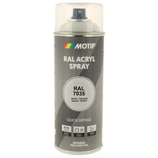 PEINTURE SECHAGE RAPIDE RAL ACRYL RAL7035 BRILLANT AEROSOL 400ML MOTIP