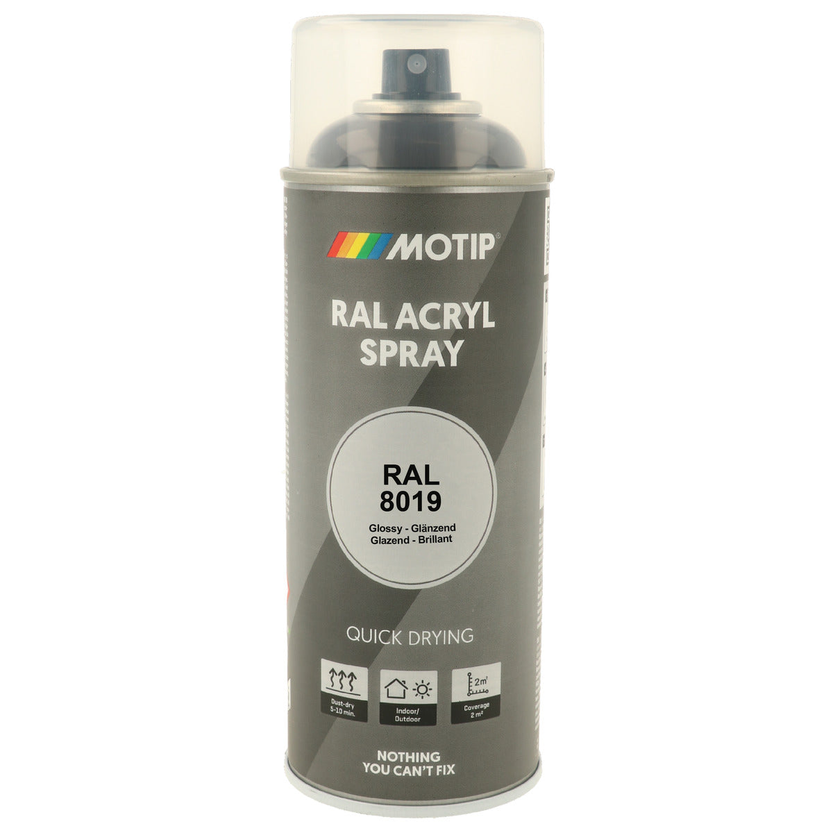 PEINTURE SECHAGE RAPIDE RAL ACRYL RAL8019 BRILLANT AEROSOL 400ML MOTIP