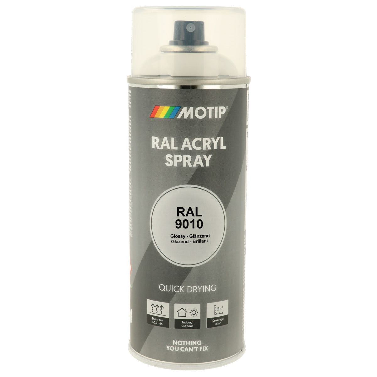 PEINTURE SECHAGE RAPIDE RAL ACRYL RAL9010 BRILLANT AEROSOL 400ML MOTIP