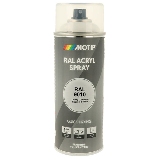 PEINTURE SECHAGE RAPIDE RAL ACRYL RAL9010 BRILLANT AEROSOL 400ML MOTIP