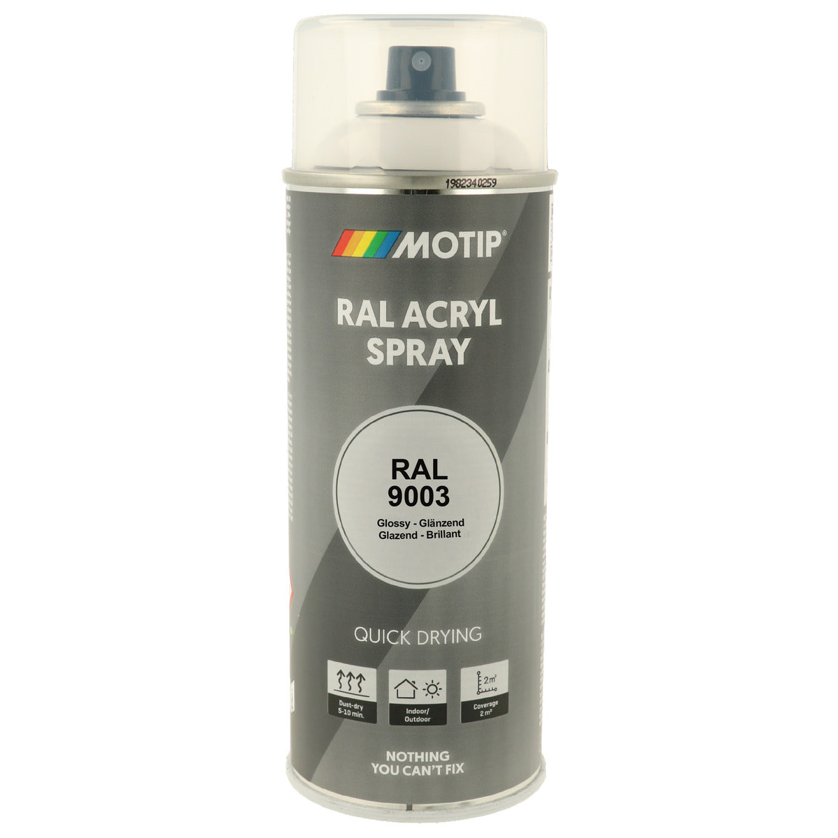 PEINTURE SECHAGE RAPIDE RAL ACRYL RAL9003 BRILLANT AEROSOL 400ML MOTIP