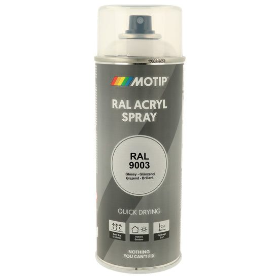 PEINTURE SECHAGE RAPIDE RAL ACRYL RAL9003 BRILLANT AEROSOL 400ML MOTIP
