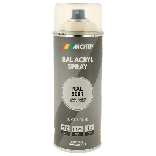 PEINTURE SECHAGE RAPIDE RAL ACRYL RAL9001 BRILLANT AEROSOL 400ML MOTIP