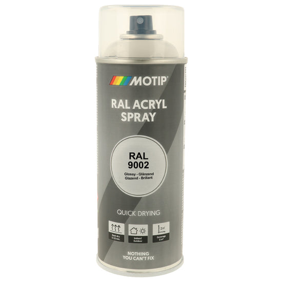 PEINTURE SECHAGE RAPIDE RAL ACRYL RAL9002 BRILLANT AEROSOL 400ML MOTIP