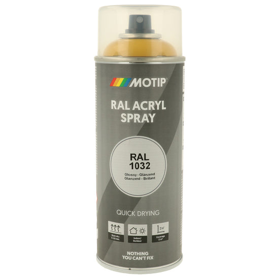 PEINTURE SECHAGE RAPIDE RAL ACRYL RAL1032 BRILLANT AEROSOL 400ML MOTIP