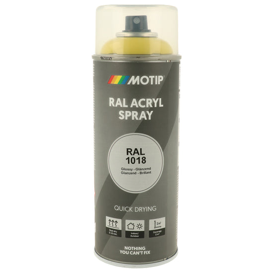 PEINTURE SECHAGE RAPIDE RAL ACRYL RAL1018 BRILLANT AEROSOL 400ML MOTIP