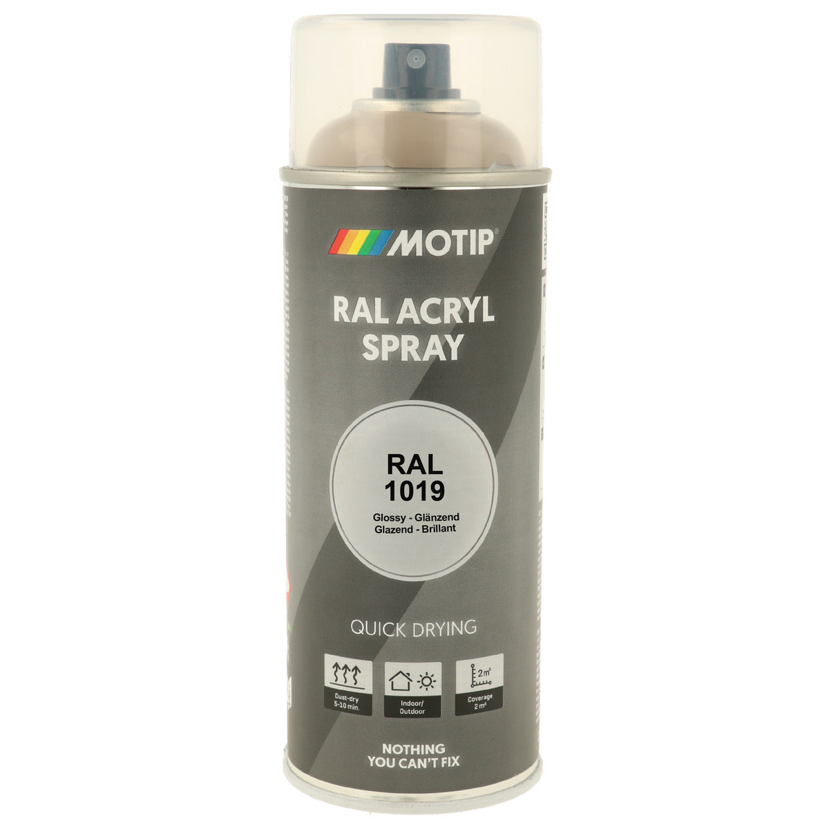 PEINTURE SECHAGE RAPIDE RAL ACRYL RAL1019 BRILLANT AEROSOL 400ML MOTIP