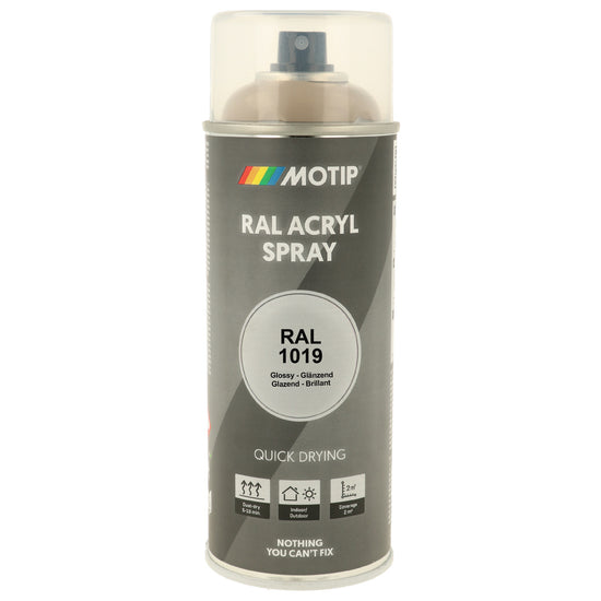 PEINTURE SECHAGE RAPIDE RAL ACRYL RAL1019 BRILLANT AEROSOL 400ML MOTIP