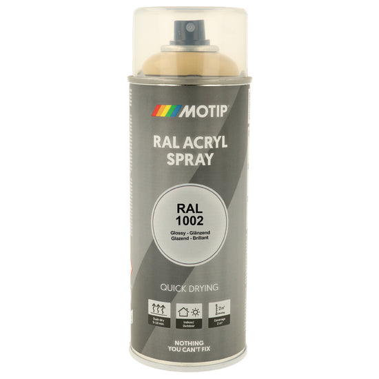 PEINTURE SECHAGE RAPIDE RAL ACRYL RAL1002 BRILLANT AEROSOL 400ML MOTIP