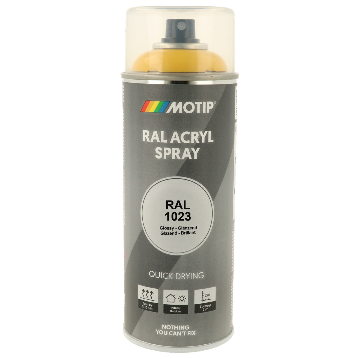 PEINTURE SECHAGE RAPIDE RAL ACRYL RAL1023 BRILLANT AEROSOL 400ML MOTIP