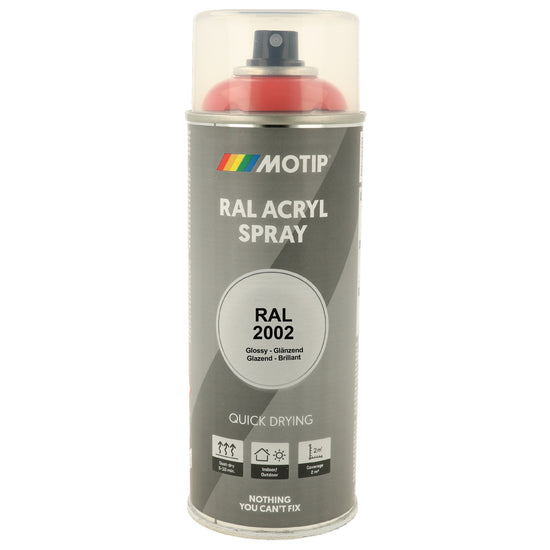 PEINTURE SECHAGE RAPIDE RAL ACRYL RAL2002 BRILLANT AEROSOL 400ML MOTIP