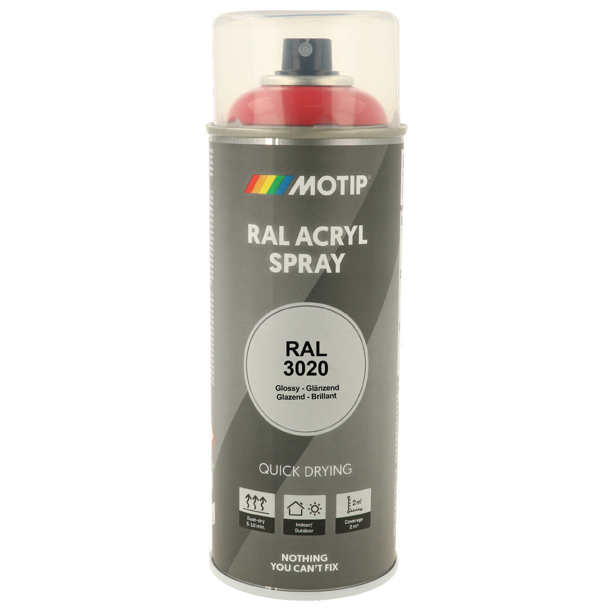 PEINTURE SECHAGE RAPIDE RAL ACRYL RAL3020 BRILLANT AEROSOL 400ML MOTIP