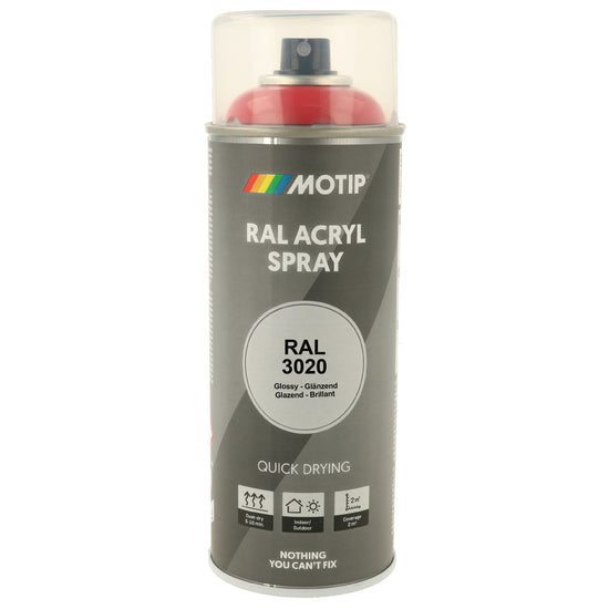 PEINTURE SECHAGE RAPIDE RAL ACRYL RAL3020 BRILLANT AEROSOL 400ML MOTIP