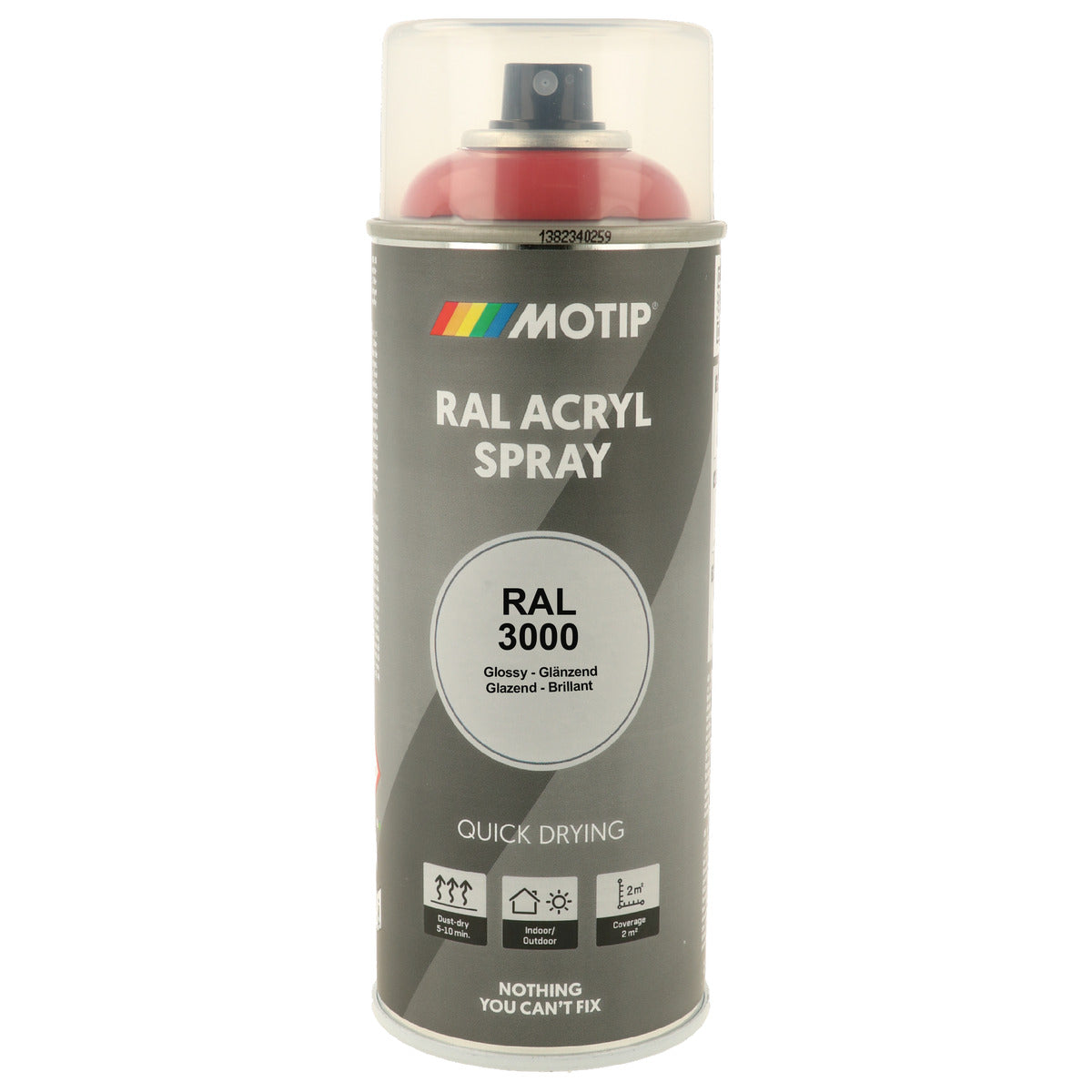 PEINTURE SECHAGE RAPIDE RAL ACRYL RAL3000 BRILLANT AEROSOL 400ML MOTIP