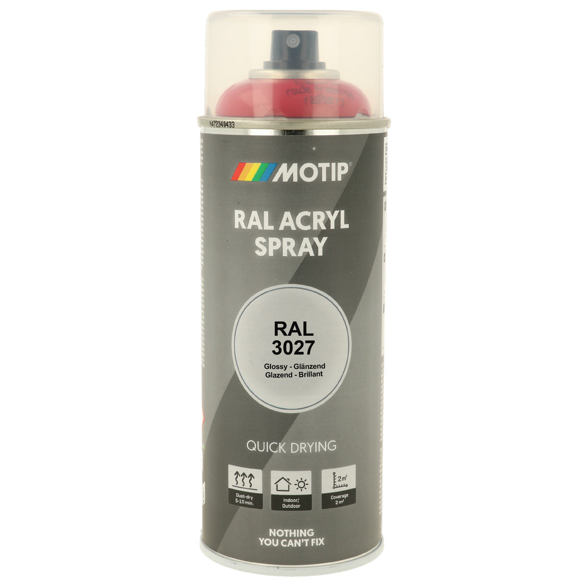 PEINTURE SECHAGE RAPIDE RAL ACRYL RAL3027 BRILLANT AEROSOL 400ML MOTIP