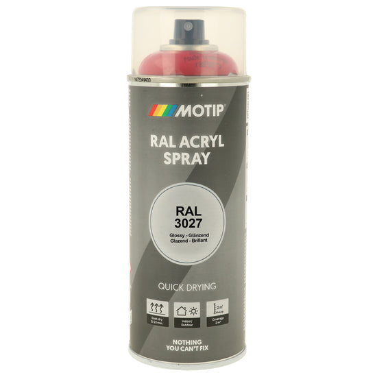 PEINTURE SECHAGE RAPIDE RAL ACRYL RAL3027 BRILLANT AEROSOL 400ML MOTIP
