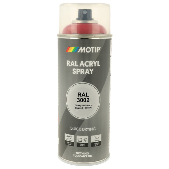 PEINTURE SECHAGE RAPIDE RAL ACRYL RAL3002 BRILLANT AEROSOL 400ML MOTIP