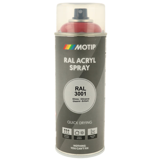 PEINTURE SECHAGE RAPIDE RAL ACRYL RAL3001 BRILLANT AEROSOL 400ML MOTIP