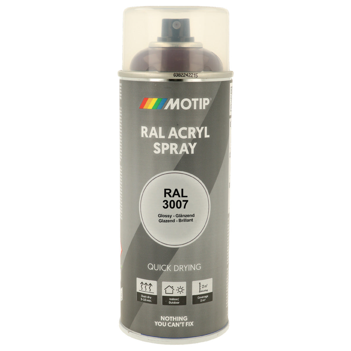 PEINTURE SECHAGE RAPIDE RAL ACRYL RAL3007 BRILLANT AEROSOL 400ML MOTIP