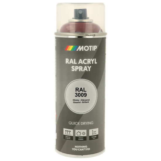PEINTURE SECHAGE RAPIDE RAL ACRYL RAL3009 BRILLANT AEROSOL 400ML MOTIP