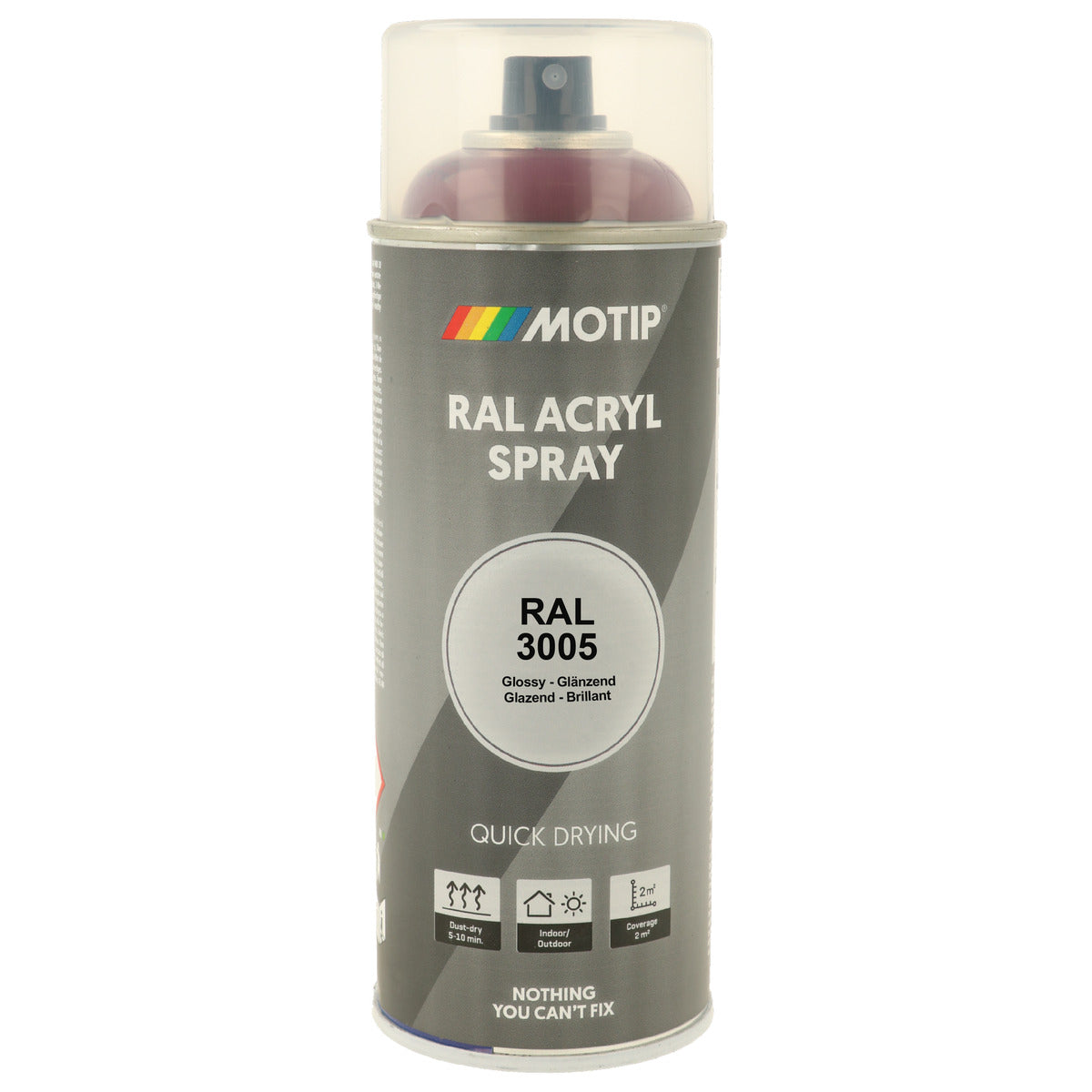 PEINTURE SECHAGE RAPIDE RAL ACRYL RAL3005 BRILLANT AEROSOL 400ML MOTIP