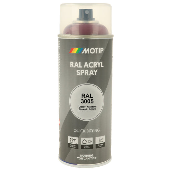 PEINTURE SECHAGE RAPIDE RAL ACRYL RAL3005 BRILLANT AEROSOL 400ML MOTIP