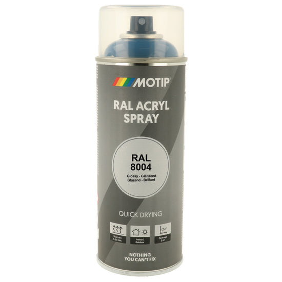 PEINTURE SECHAGE RAPIDE RAL ACRYL RAL8004 BRILLANT AEROSOL 400ML MOTIP