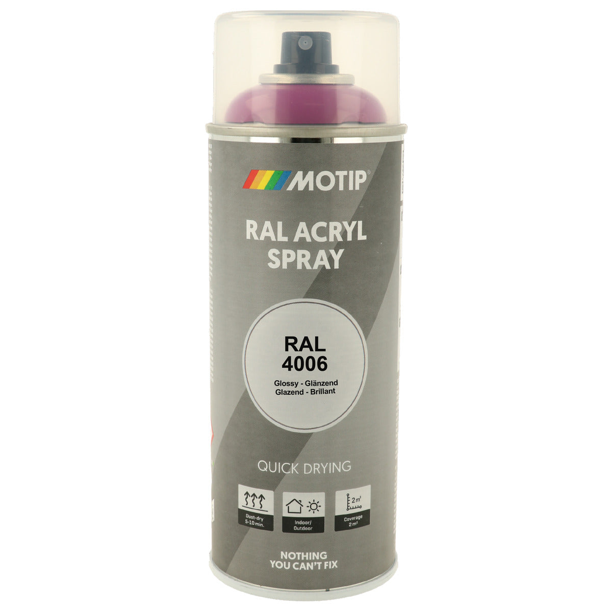 PEINTURE SECHAGE RAPIDE RAL ACRYL RAL4006 BRILLANT AEROSOL 400ML MOTIP