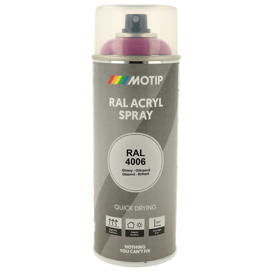 PEINTURE SECHAGE RAPIDE RAL ACRYL RAL4006 BRILLANT AEROSOL 400ML MOTIP