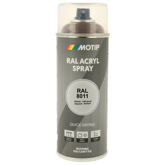 PEINTURE SECHAGE RAPIDE RAL ACRYL RAL8011 BRILLANT AEROSOL 400ML MOTIP