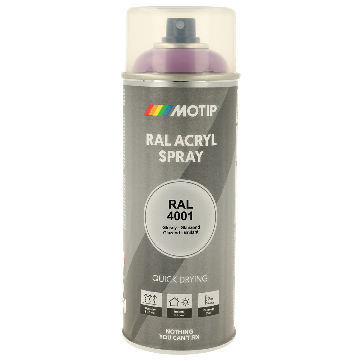 PEINTURE SECHAGE RAPIDE RAL ACRYL RAL4001 BRILLANT AEROSOL 400ML MOTIP