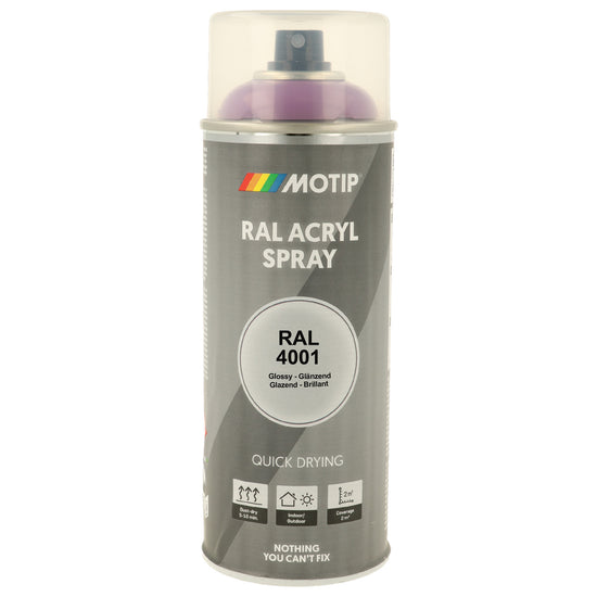 PEINTURE SECHAGE RAPIDE RAL ACRYL RAL4001 BRILLANT AEROSOL 400ML MOTIP