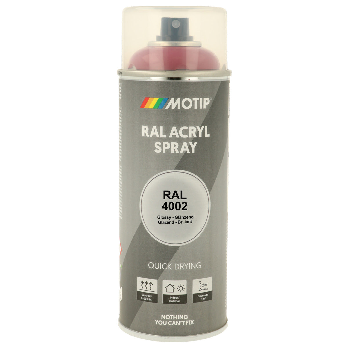 PEINTURE SECHAGE RAPIDE RAL ACRYL RAL4002 BRILLANT AEROSOL 400ML MOTIP
