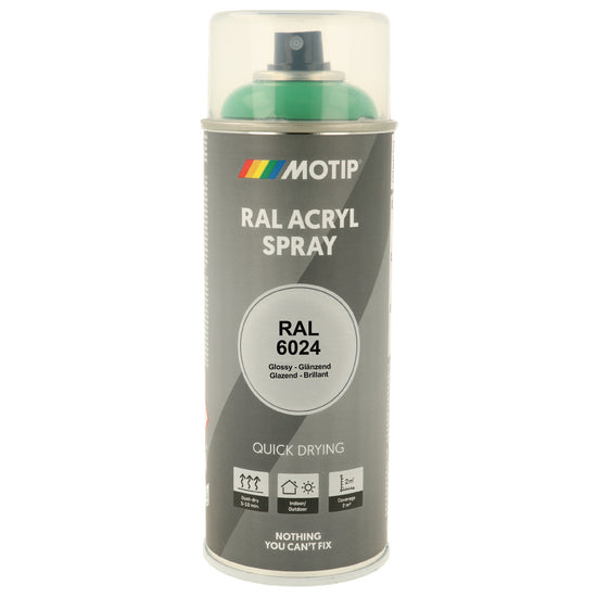 PEINTURE SECHAGE RAPIDE RAL ACRYL RAL6024 BRILLANT AEROSOL 400ML MOTIP