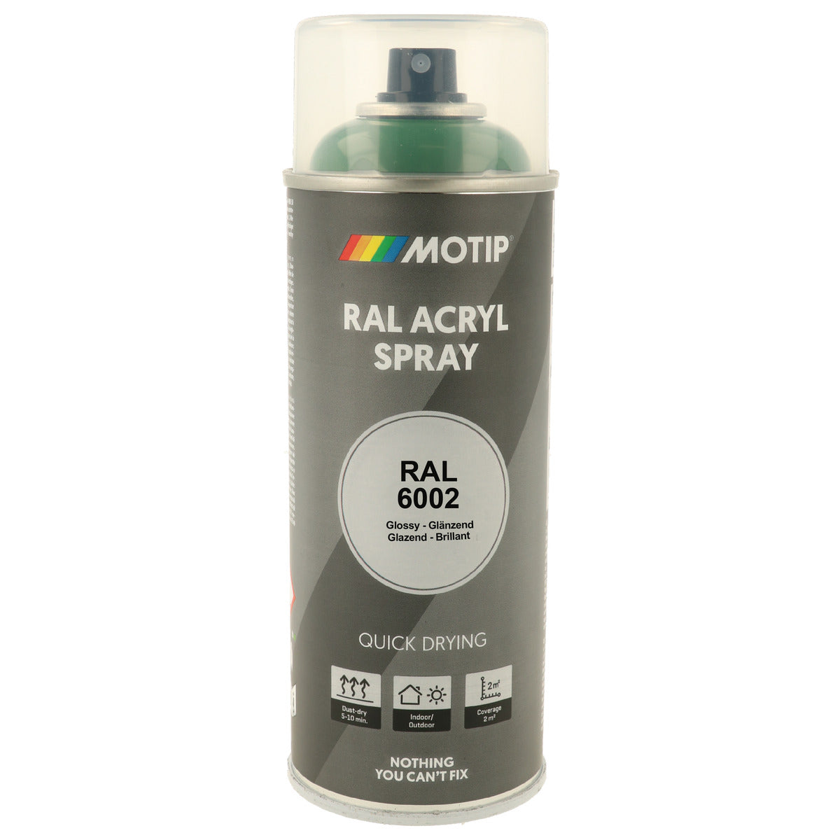 PEINTURE SECHAGE RAPIDE RAL ACRYL RAL6002 BRILLANT AEROSOL 400ML MOTIP