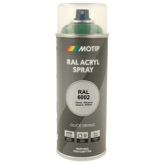 PEINTURE SECHAGE RAPIDE RAL ACRYL RAL6002 BRILLANT AEROSOL 400ML MOTIP